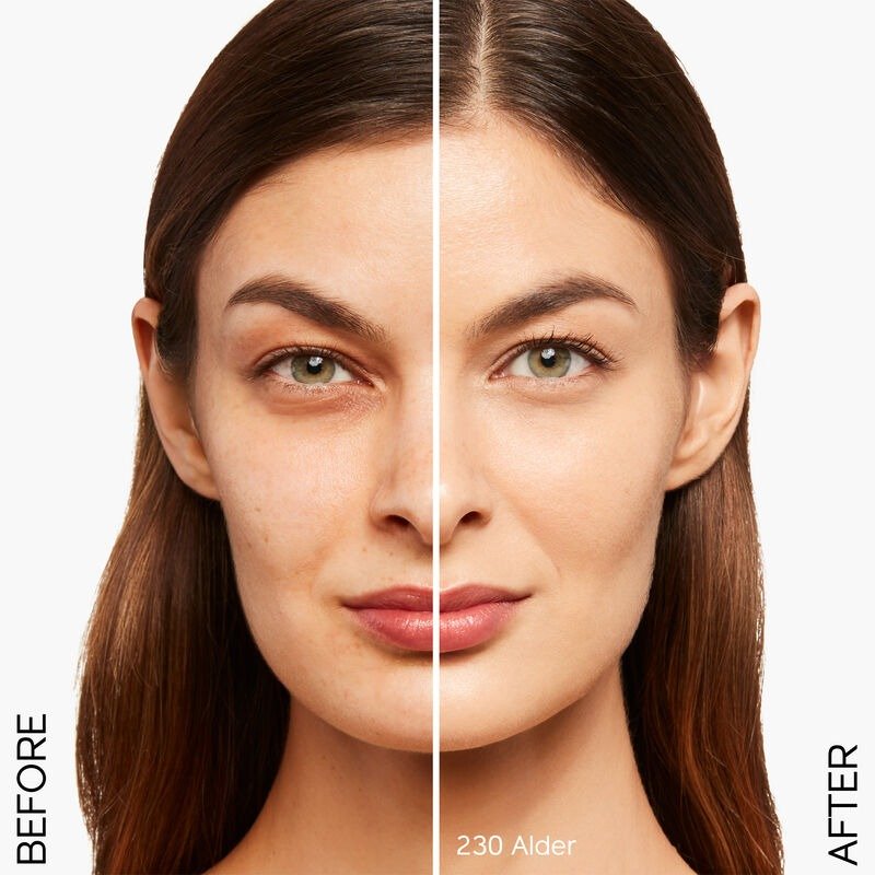Fyrir og eftir ásetningu á Radiant Lifting-farðanum frá Shiseido.