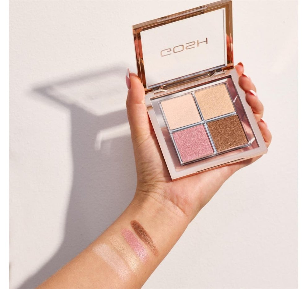 Geggjuð ný palletta frá Gosh sem inniheldur fjóra litir sem þú getur notað eina og sér eða blandað að vild. Bronzer, highlighter og kinnalitur í einni pallettu á frábæru verði! Hagkaup, 4.192 kr.
