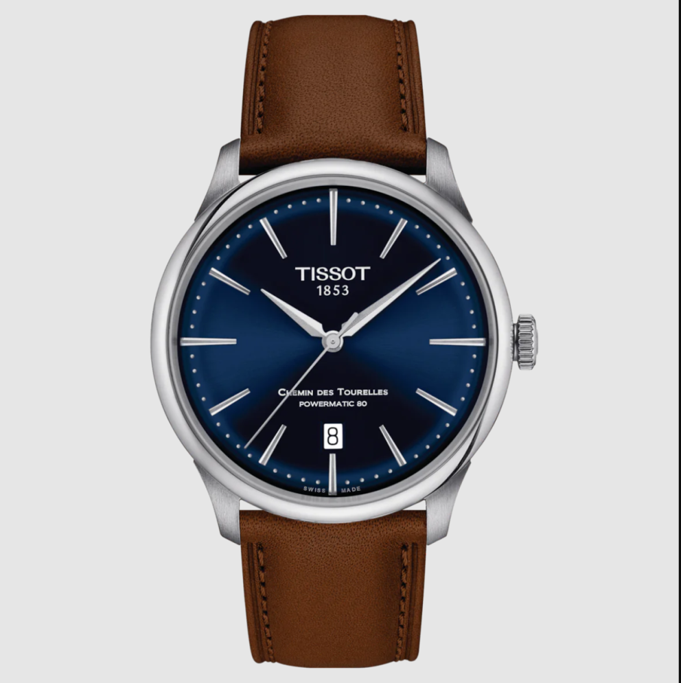 Klassískt úr frá Tissot með brúnni leðuról, 160.000 kr.