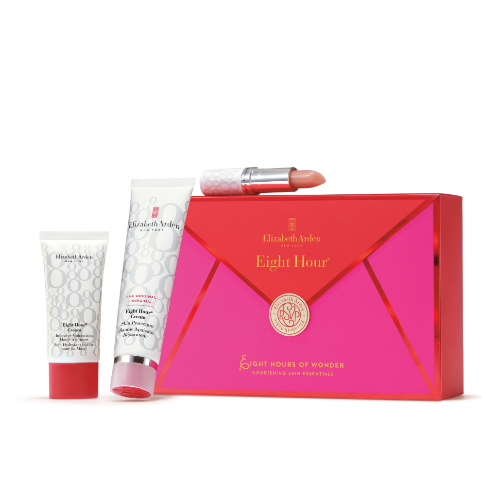 Eight Hour-kremið frá Elizabeth Arden er goðsagnakennt með meiru. Hér með handáburði og varasalva í fallegri gjafaöskju. Lyfja, 5.320 kr.