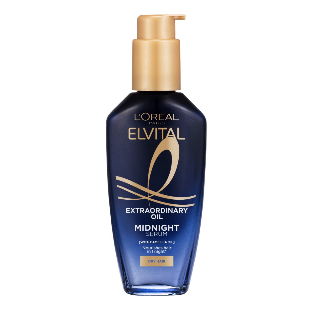 Elvital Extraordinary Oil Midnight Serum frá L´Oréal er næturserum fyrir þurrt hár. Formúlan nærir hárið í allt að 72 klukkustundir og kemur í veg fyrir að húfið verður úfið í allt að 96 klukkustundir. Serumið er ríkt af kamelíuolíu sem ilmar vel. Hagkaup, 1.999 kr.
