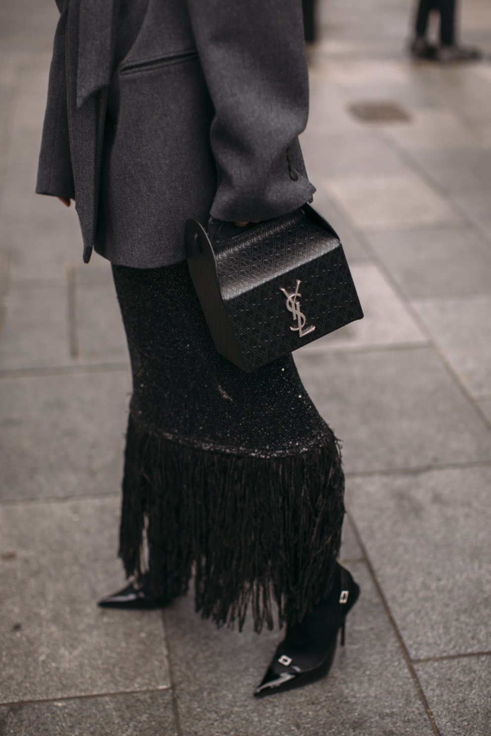 Blazer í yfirstærð er megakúl og þessi YSL-taska er ekkert slæm heldur.