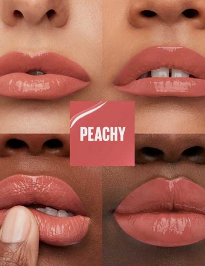 Hér má sjá litinn Peachy á mismunandi húðtónum.